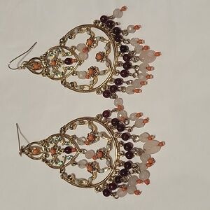 Gold, Orange and Purple Chandelier Earrings